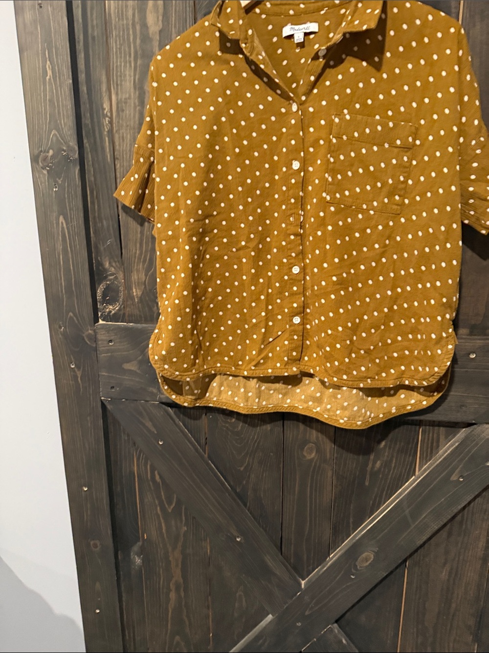Madewell Mustard Yellow Polka Dot Short Sleeve Button-Down Shirt
